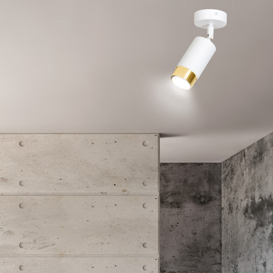 Plafondlamp spot gepoedercoat staal Hiro, wit met goud, kantelbaar, 1 fitting – 8 x 19 cm
