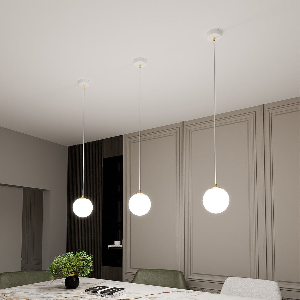 Hanglamp staal en glas retro Royal, wit met gouden accenten, Ø 14 cm kap, voor keuken, woonkamer of eetkamer