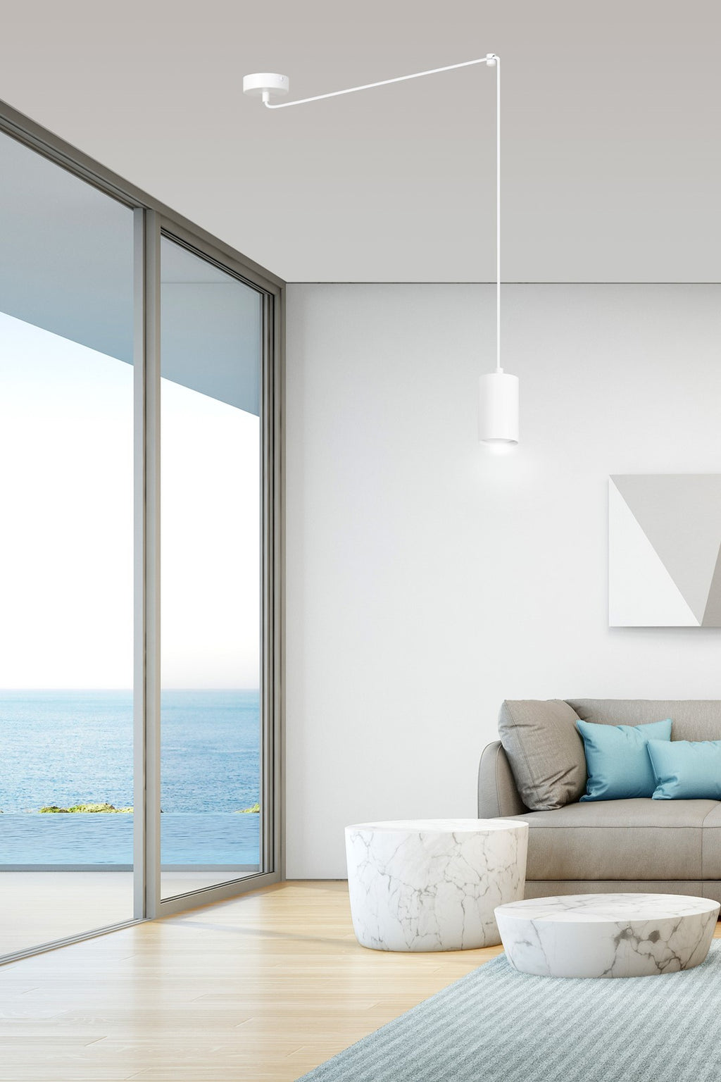 Hanglamp Traker gepoedercoat staal modern wit, 1 lichtpunt met GU10-fitting, verstelbare hoogte