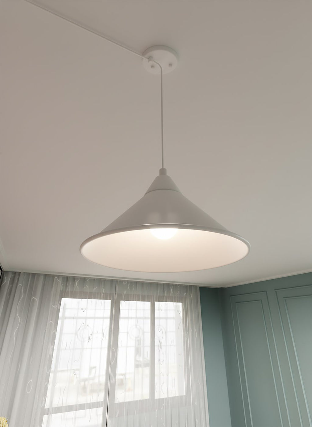 Hanglamp gepoedercoat staal Abramo, Scandinavisch, wit, 1 lamp met E27-fitting voor woonkamer en eetruimte