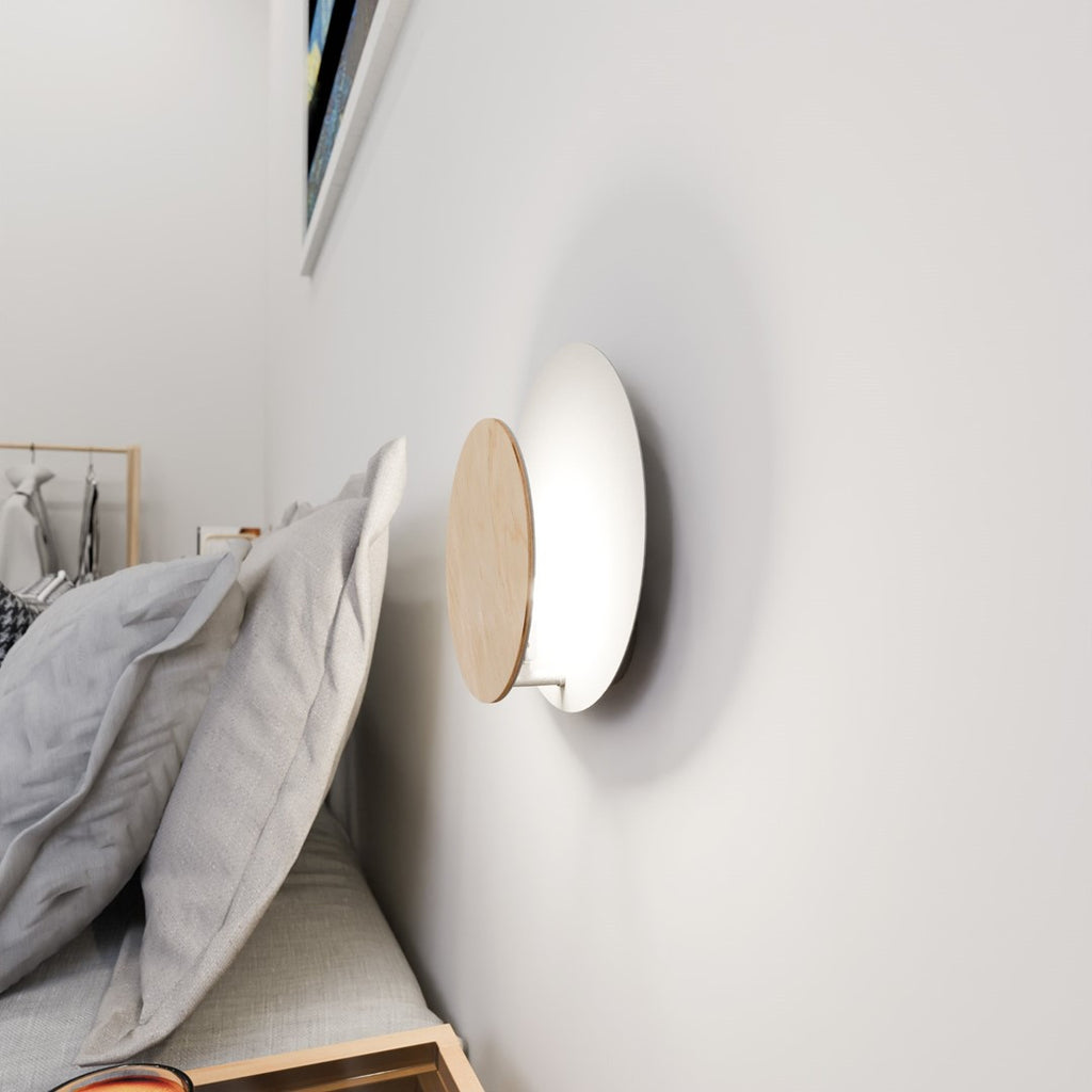 Wandlamp gepoedercoat staal en multiplex Scandinavisch wit Cirkel 1A, 22 x 20 cm voor woonkamer, slaapkamer en hal