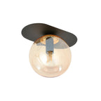 Plafondlamp Plaza gepoedercoat staal en glas, modern, zwart met amberkleurig glas Ø 14 cm, 1 x E14
