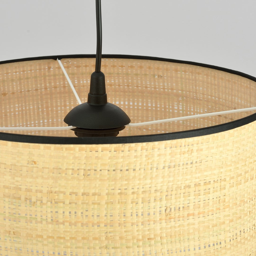 Hanglamp rotan met zwart stalen frame, boho Aston, naturel, Ø 35 cm, hoogte verstelbaar voor woonkamer