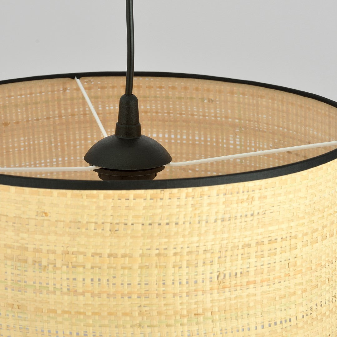 Hanglamp rotan met zwart stalen frame, boho Aston, naturel, Ø 35 cm, hoogte verstelbaar voor woonkamer