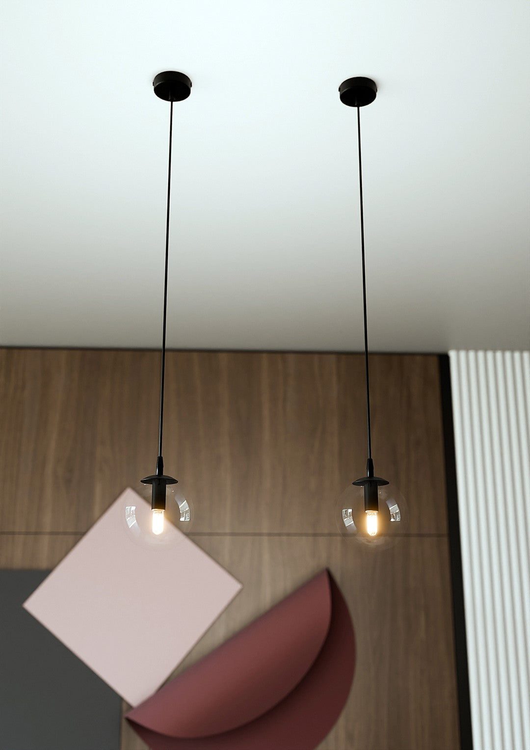 Hanglamp gepoedercoat staal en glas Cosmo, zwart met transparante glazen kap Ø 14 cm, verstelbaar