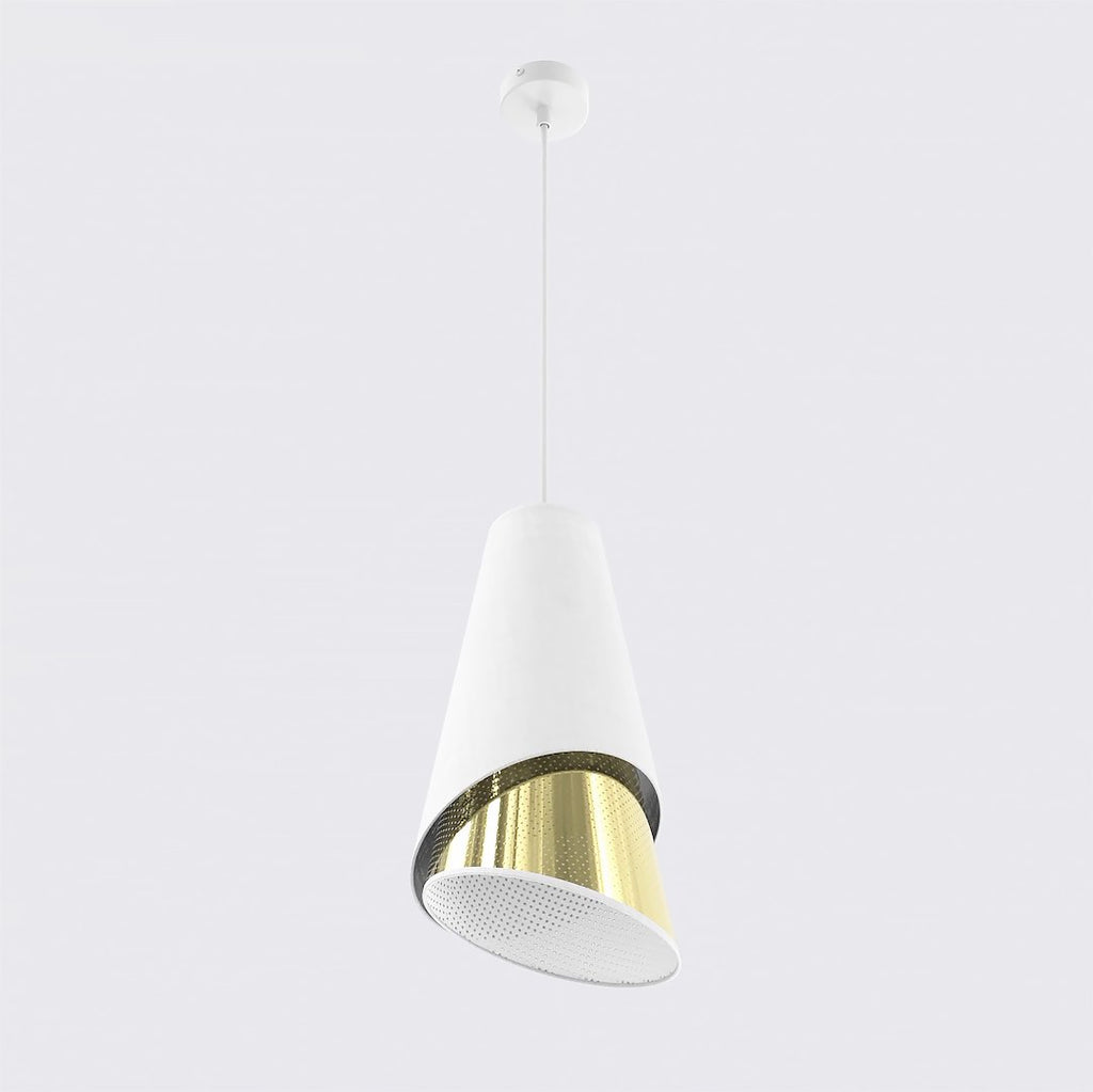 Hanglamp gepoedercoat staal met stoffen kap, modern, wit en goud, Ø 20 cm, 1 lichtpunt, E27, woonkamer en eetkamer