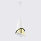 Hanglamp gepoedercoat staal met stoffen kap, modern, wit en goud, Ø 20 cm, 1 lichtpunt, E27, woonkamer en eetkamer