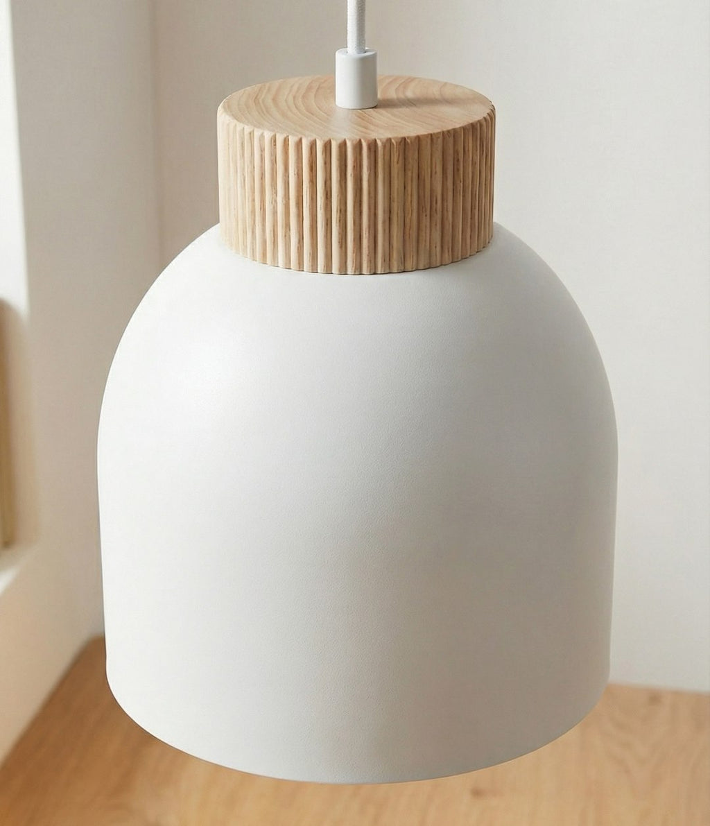 Hanglamp staal en hout Kru, Scandinavisch, wit, 1 fitting E27, met spider-ophanging en verstelbare hoogte
