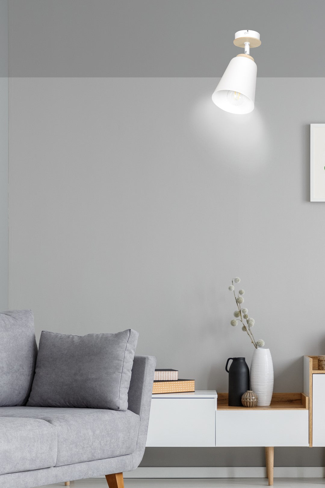 Plafondlamp Atlas gepoedercoat staal en multiplex, Scandinavisch, wit, 1 fitting E27, voor woonkamer en slaapkamer