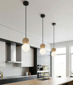 Hanglamp staal en hout Scandinavisch Loop zwart met witte kap Ø 10 cm, hoogte verstelbaar