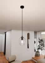 Hanglamp gepoedercoat staal en glas Istar, zwart met transparante kap Ø 14 cm, E27