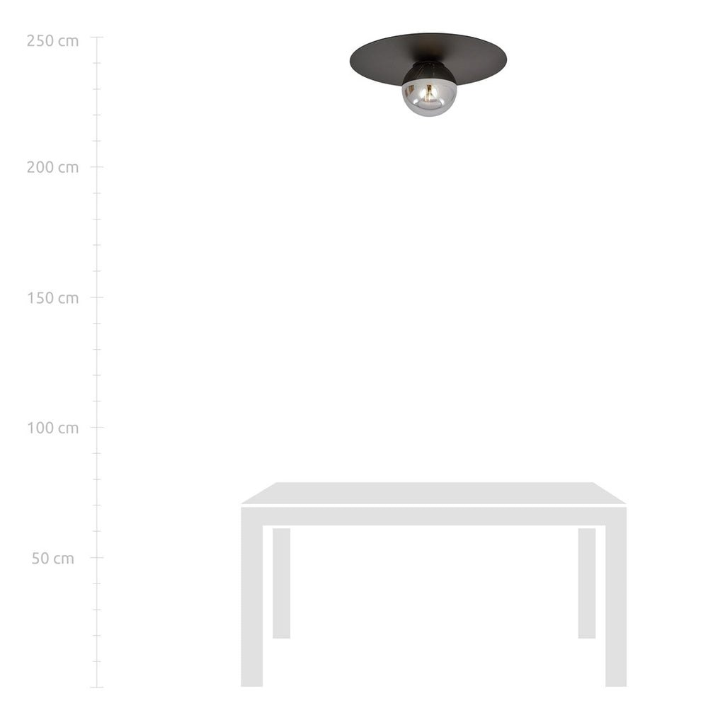 Plafondlamp gepoedercoat staal en glas Solar, zwart met grafiet glaskap, Ø 43 cm, E14, woonkamer, hal en kantoor