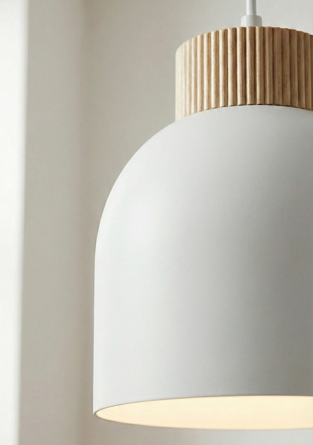Hanglamp staal en hout Kru, Scandinavisch, wit, 1 fitting E27, met spider-ophanging en verstelbare hoogte