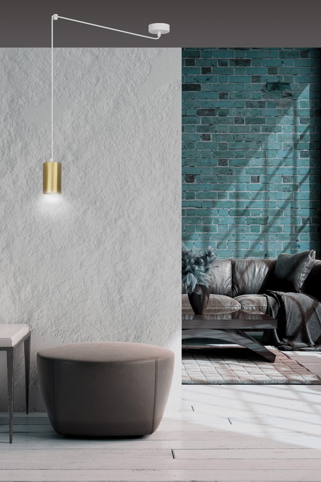 Hanglamp gepoedercoat staal Traker modern wit met goud, 1 fitting, hoogte verstelbaar
