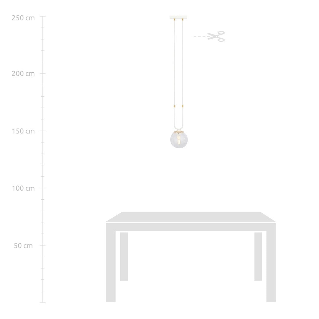 Hanglamp gepoedercoat staal en glas Glam wit met transparante glazen kap Ø 14 cm, hoogte 115 cm, E14