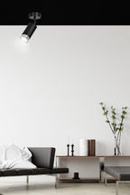 Plafondspot staal modern Hiro, zwart met zilver, 1 lichtpunt, kantelbare lichtbundel voor hal, keuken of slaapkamer