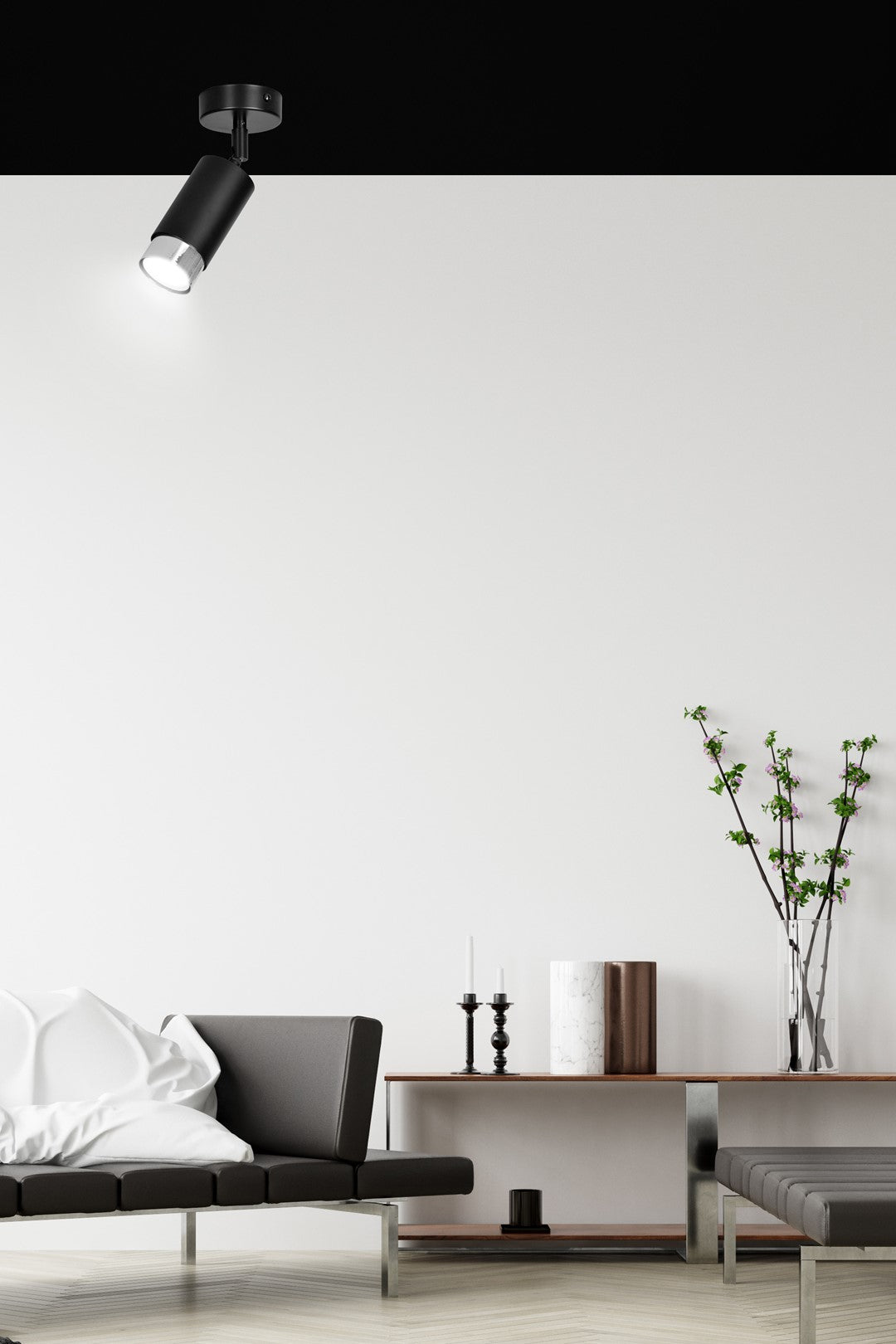 Plafondspot staal modern Hiro, zwart met zilver, 1 lichtpunt, kantelbare lichtbundel voor hal, keuken of slaapkamer
