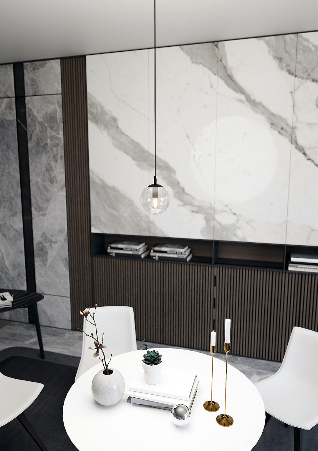 Hanglamp gepoedercoat staal en glas Cosmo, zwart met transparante glazen kap Ø 14 cm, verstelbaar