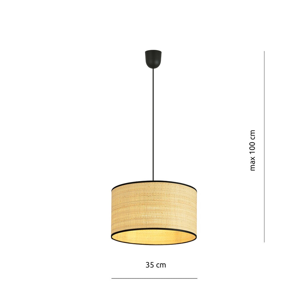 Hanglamp rotan met zwart stalen frame, boho Aston, naturel, Ø 35 cm, hoogte verstelbaar voor woonkamer