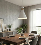 Hanglamp gepoedercoat staal en hout Zero Scandinavisch wit 23 x 23 cm, E27, voor eettafel of kookeiland