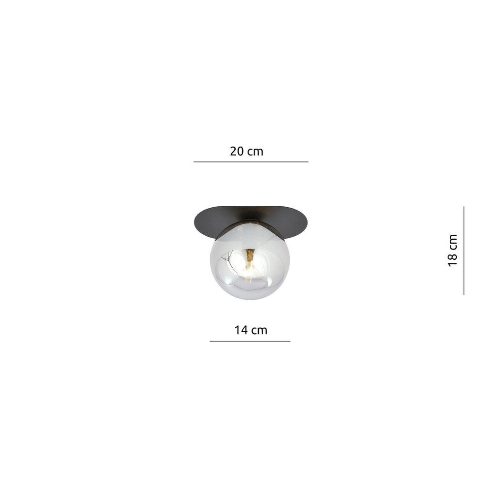 Plafondlamp gepoedercoat staal en glas Plaza modern, zwart met grafiet glazen kap Ø 14 cm, E14