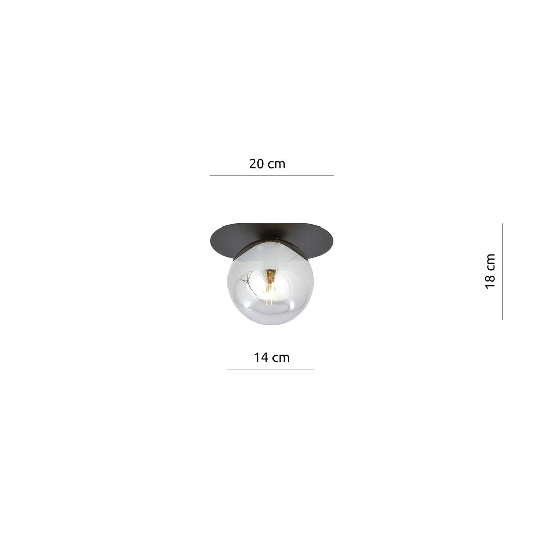 Plafondlamp gepoedercoat staal en glas Plaza modern, zwart met grafiet glazen kap Ø 14 cm, E14