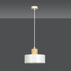 Hanglamp gepoedercoat staal en hout Torin, Scandinavisch, wit, Ø 25 cm, voor woonkamer, keuken of kantoor