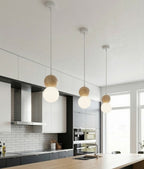 Hanglamp Loop staal en hout, Scandinavisch, wit, Ø 10 cm, 1 fitting G9, boven eettafel of keukeneiland