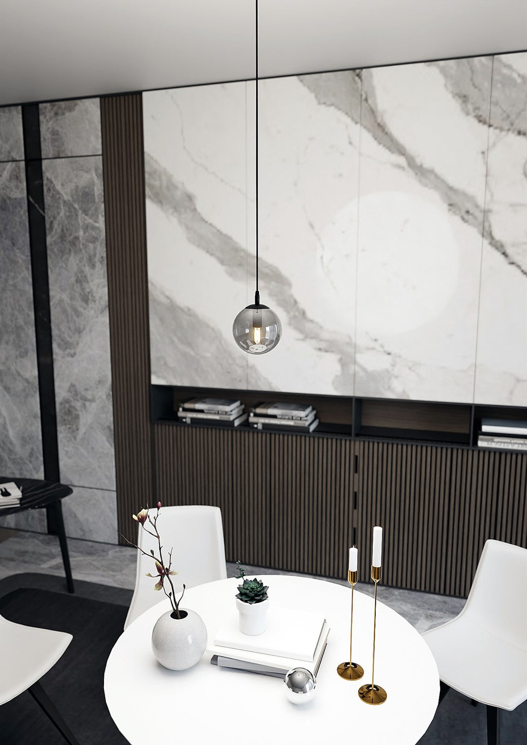 Hanglamp gepoedercoat staal glas modern Cosmo zwart met grafiet kap Ø 14 cm, 1 lichtpunt E14