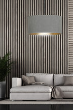 Hanglamp stof en gepoedercoat staal Hilde grijs met gouden binnenzijde Ø 35 cm, woonkamer en eetkamer