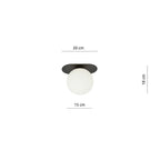Plafondlamp Plaza gepoedercoat staal en glas, modern, zwart met witte glazen kap Ø 15 cm