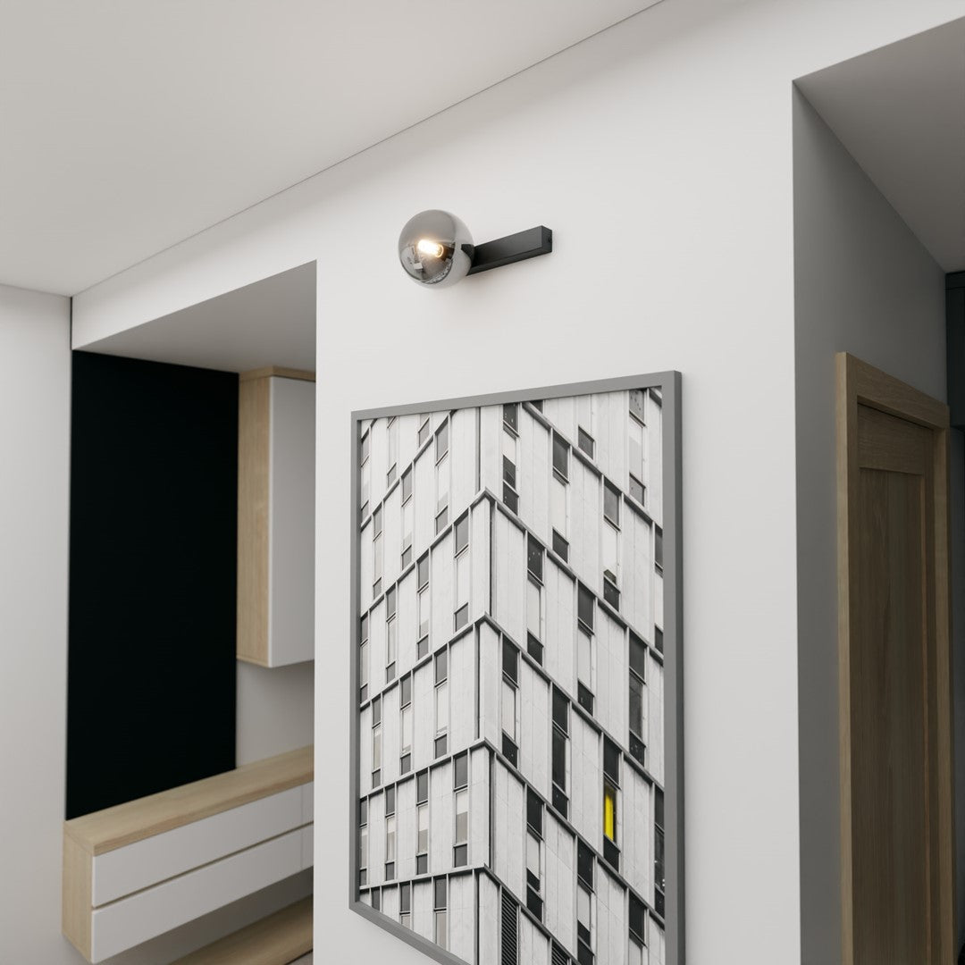 Plafondlamp gepoedercoat staal en glas, minimalistisch Fit zwart met grafiet glazen kap Ø 14 cm