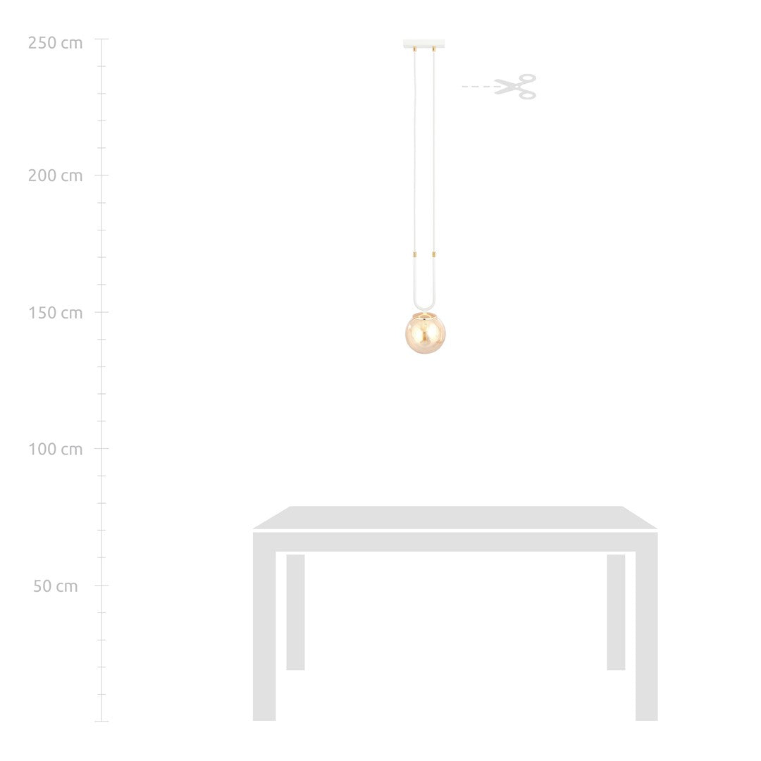 Hanglamp gepoedercoat staal en glas Glam retro, wit met amberkleurige glazen kap Ø 14 cm, 1 lichtpunt E14