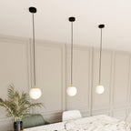 Hanglamp gepoedercoat staal en glas, retro, zwart met goud, witte kap Ø 14 cm, hoogteverstelbaar, E14