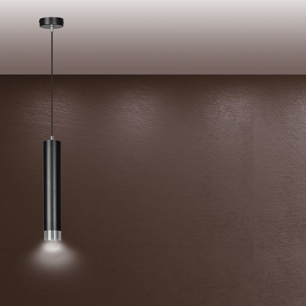 Hanglamp gepoedercoat staal Kibo, modern, zwart met chroom, 1 lichtpunt, verstelbare hoogte, 8 x 100 cm