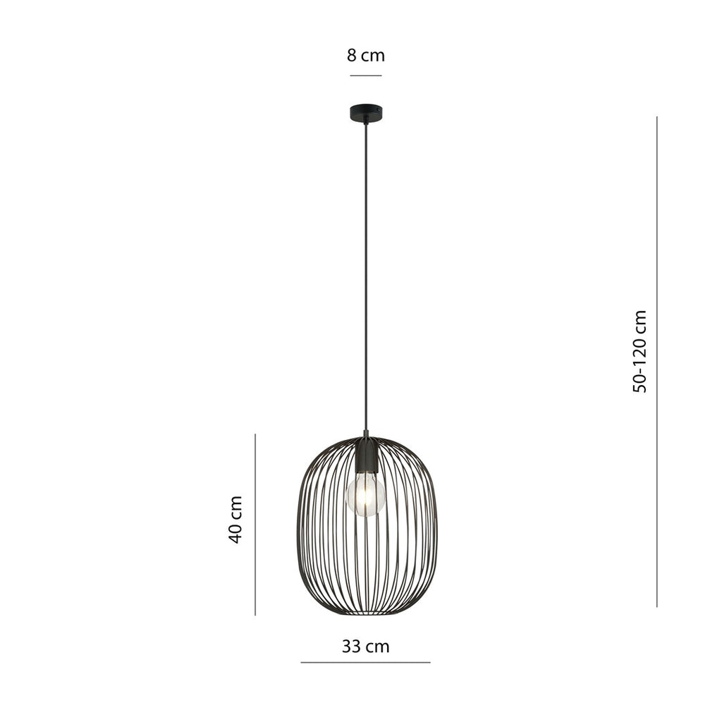 Hanglamp gepoedercoat staal industrieel Onyx zwart Ø 33 cm, draadkap met E27-fitting, verstelbare hoogte