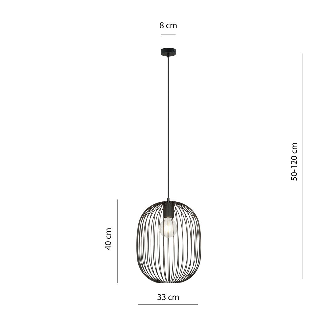 Hanglamp gepoedercoat staal industrieel Onyx zwart Ø 33 cm, draadkap met E27-fitting, verstelbare hoogte