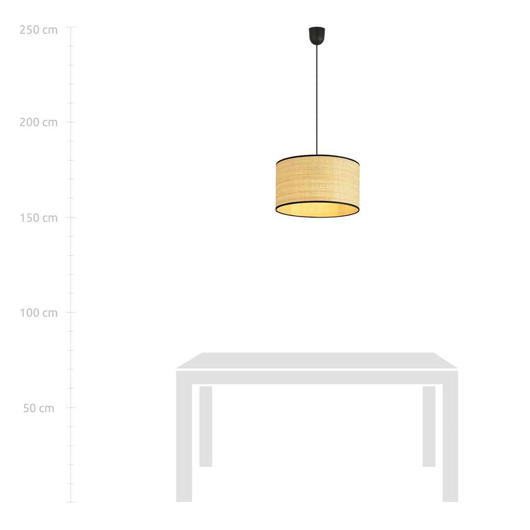 Hanglamp rotan met zwart stalen frame, boho Aston, naturel, Ø 35 cm, hoogte verstelbaar voor woonkamer