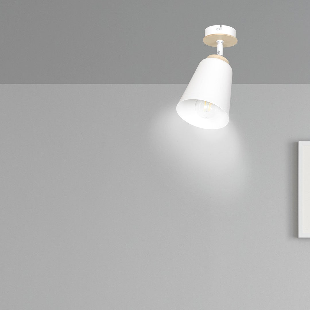 Plafondlamp Atlas gepoedercoat staal en multiplex, Scandinavisch, wit, 1 fitting E27, voor woonkamer en slaapkamer
