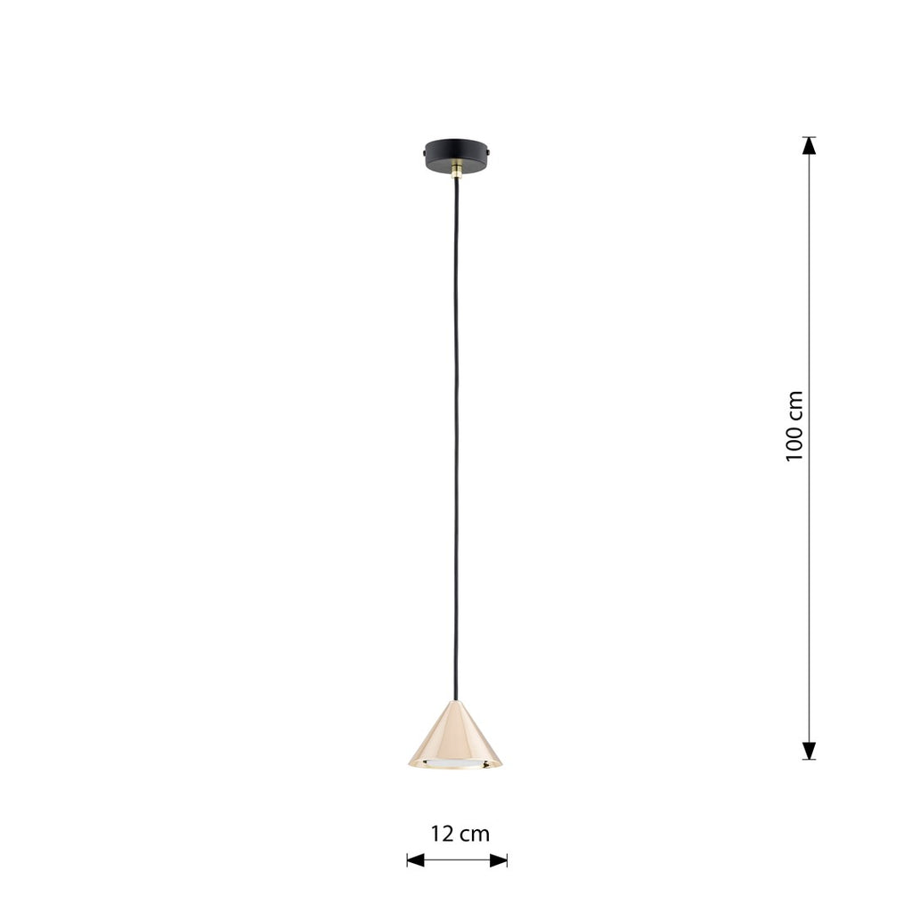 Hanglamp gepoedercoat staal minimalistisch Elit goud met zwart, kegelvormige kap, hoogte 100 cm