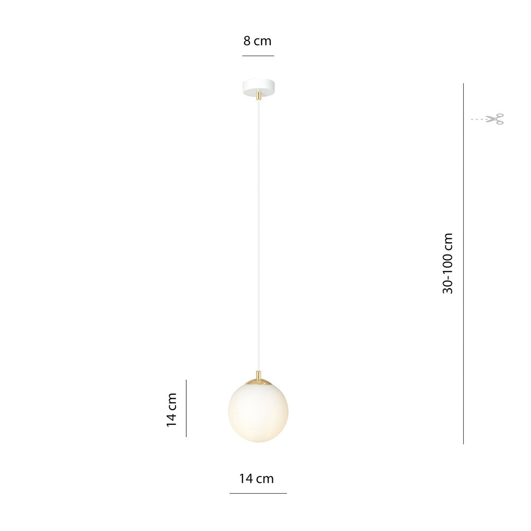 Hanglamp staal en glas retro Royal, wit met gouden accenten, Ø 14 cm kap, voor keuken, woonkamer of eetkamer
