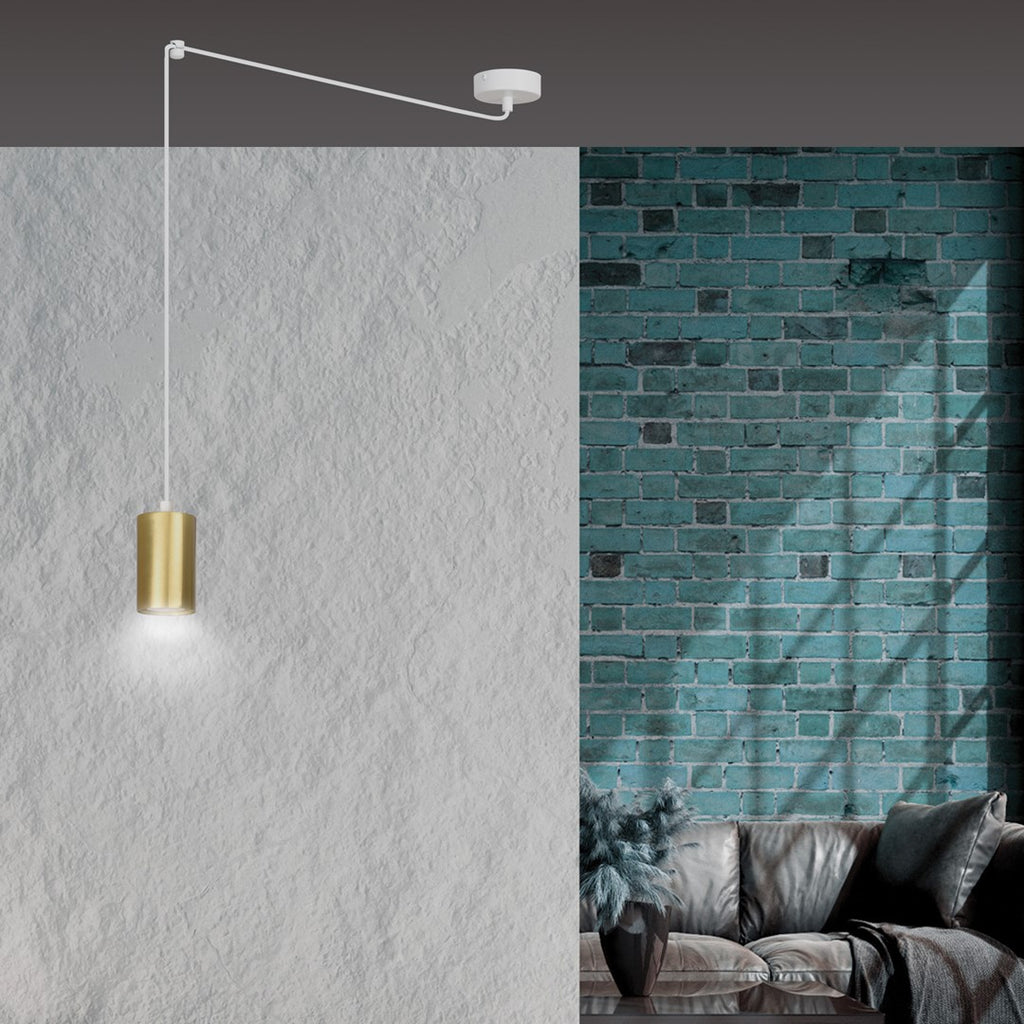Hanglamp gepoedercoat staal Traker modern wit met goud, 1 fitting, hoogte verstelbaar