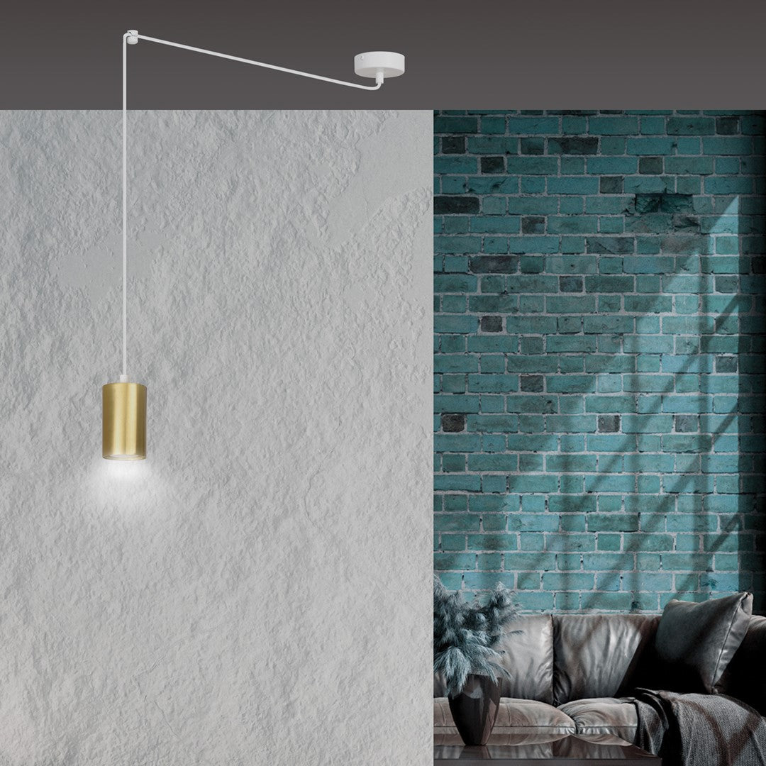 Hanglamp gepoedercoat staal Traker modern wit met goud, 1 fitting, hoogte verstelbaar
