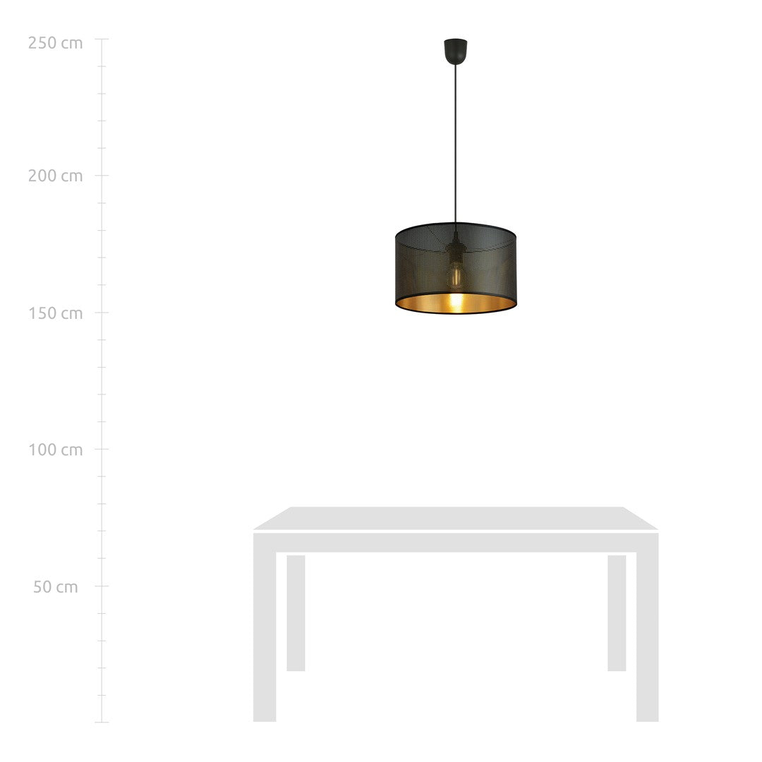 Hanglamp gepoedercoat staal industrieel zwart met goud, Ø 35 cm, 1 lichtpunt, E27, eettafel en keuken