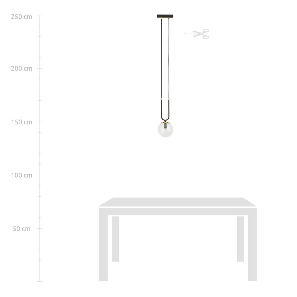 Hanglamp Glam gepoedercoat staal en glas, retro, zwart met transparante glazen kap Ø 14 cm, E14
