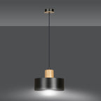 Hanglamp gepoedercoat staal en hout Torin zwart 25 cm, verstelbare hoogte, boven eettafel of kookeiland