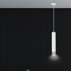 Hanglamp gepoedercoat staal modern Kibo wit met goud, buisvormig, 8 x 100 cm, voor woonkamer of keuken