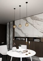 Hanglamp Cosmo gepoedercoat staal en glas, amber kap Ø 14 cm, zwart frame, 1 fitting E14, modern