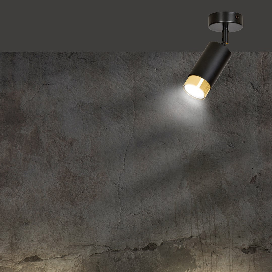 Plafondlamp gepoedercoat staal Hiro modern zwart met goud, kantelbare spot voor hal en keuken