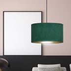 Hanglamp stof en gepoedercoat staal Hilde, groen met gouden binnenkant, Ø 35 cm, 1 lichtpunt, eettafel en woonkamer
